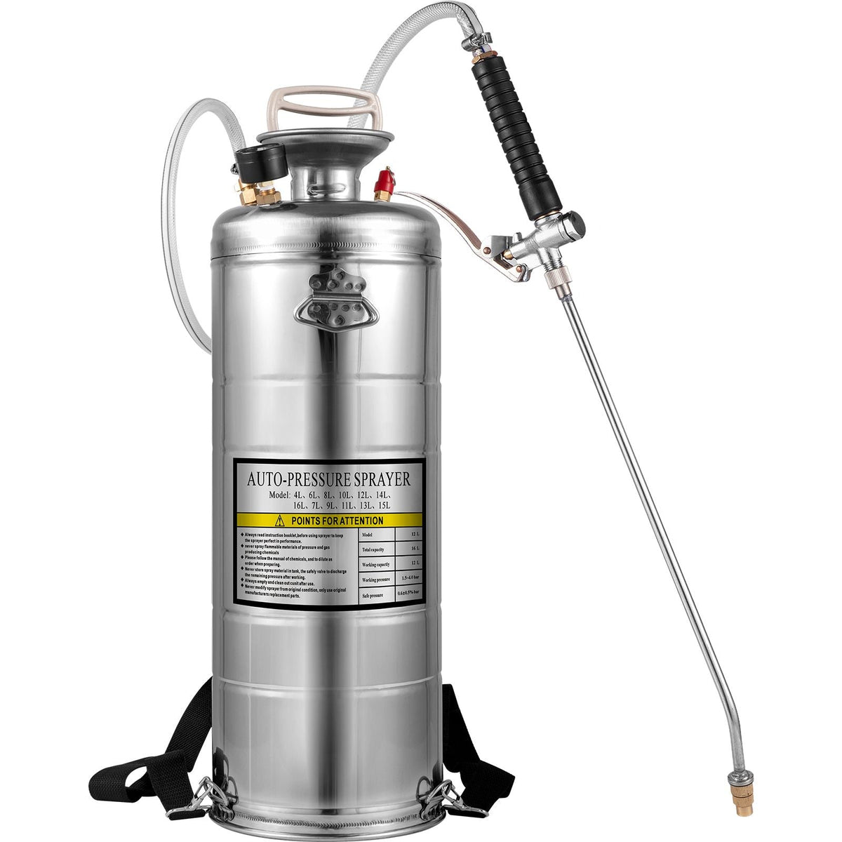 3.5Gal Stainless Steel Sprayer,l Set with 20\" Wand& Handle& 3FT Reinforced Hose, Hand Pump Sprayer with Pressure Gauge&Safety Valve, Adjustable Nozzle Suitable for Gardening& Sanitizing