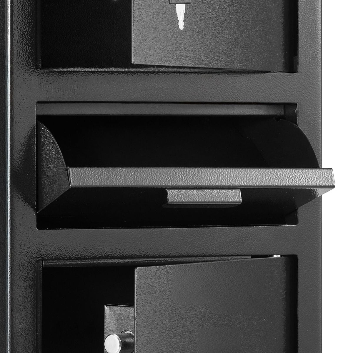 3.6 Cubic Feet Drop Safe, Large Capacity Front Drop Slot Safe Box with Digital Keypad, Heavy Duty 3 Tiers Cash Depository Box with Spare Keys for Cash, Bank Slip, Jewelry, Document, Bill, Black