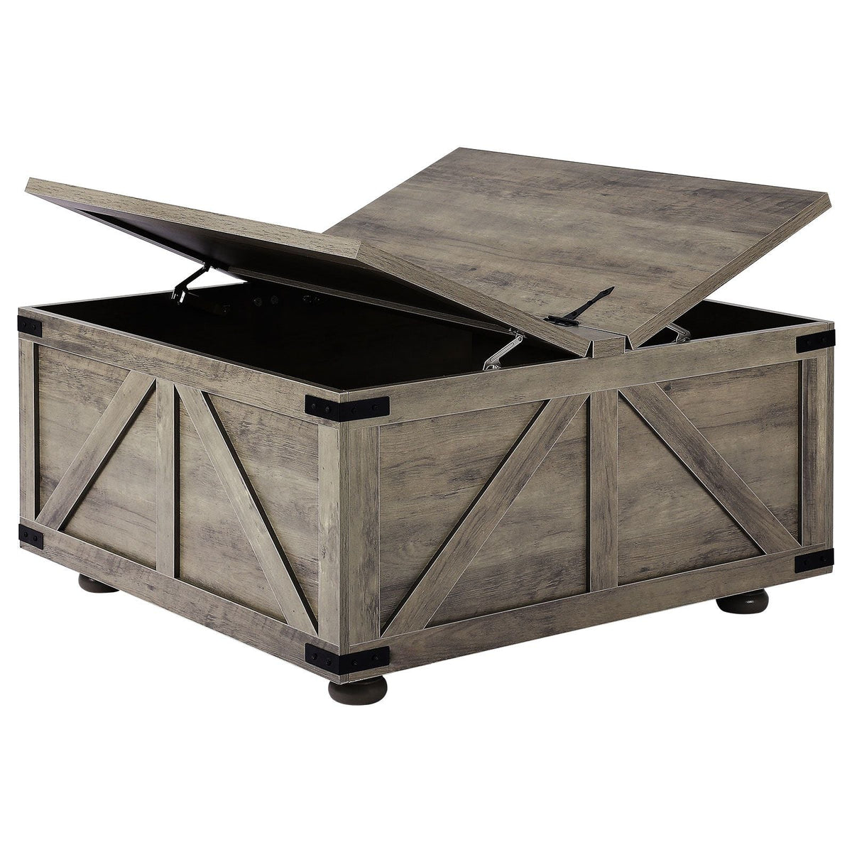36" Farmhouse Coffee Table, Hinged Square Coffee Table with Large Storage Compartment, Wooden Rustic Cocktail Table for Living Room, Bedroom, Apartment, Studio, Beige