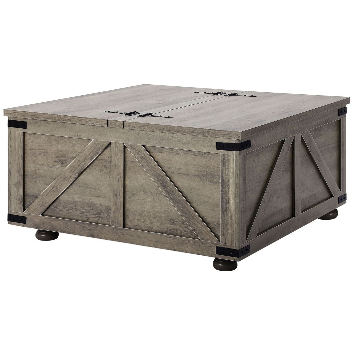 36" Farmhouse Coffee Table, Hinged Square Coffee Table with Large Storage Compartment, Wooden Rustic Cocktail Table for Living Room, Bedroom, Apartment, Studio, Beige