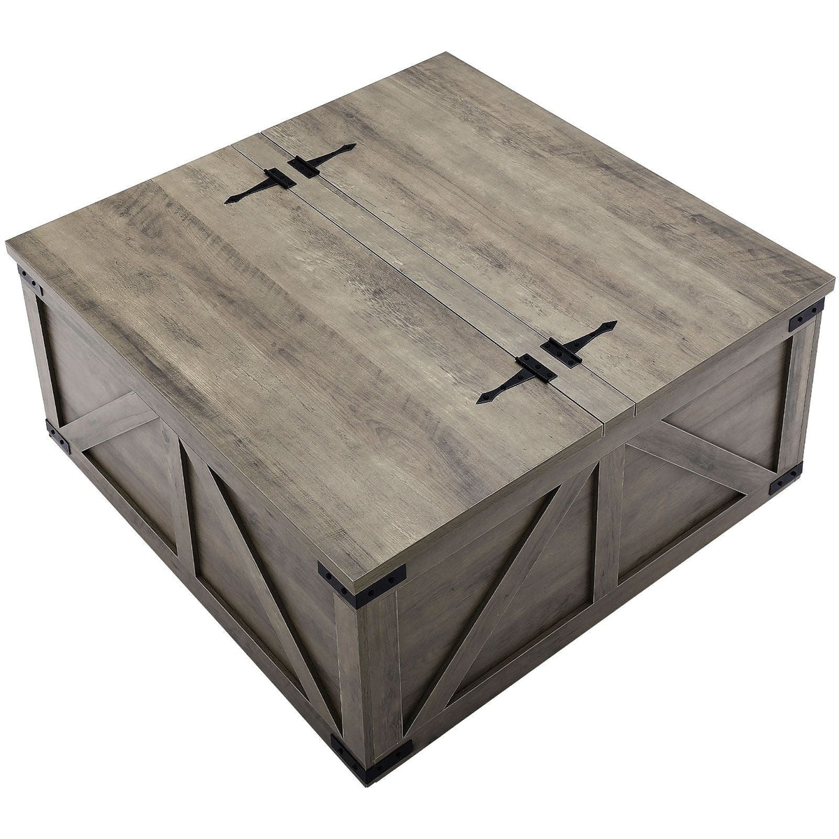 36" Farmhouse Coffee Table, Hinged Square Coffee Table with Large Storage Compartment, Wooden Rustic Cocktail Table for Living Room, Bedroom, Apartment, Studio, Beige