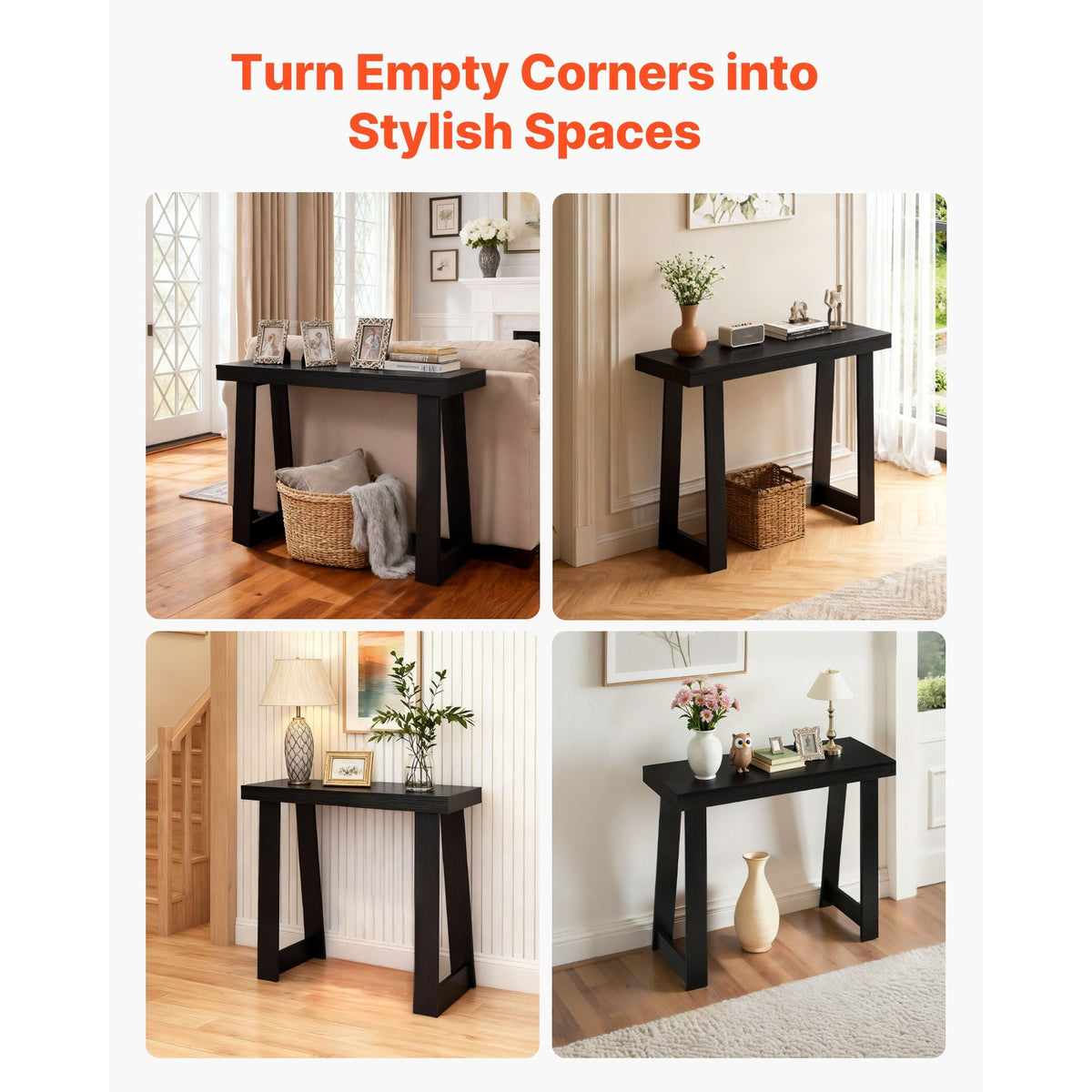 36 in Console Table, Modern Desk Behind the Couch, Wooden Rectangle Entrance Desk, Narrow Long Sofa Table Accent Stand, Ideal for Hallway, Bedroom, Living Room, Foyer, Easy Assembly, Black