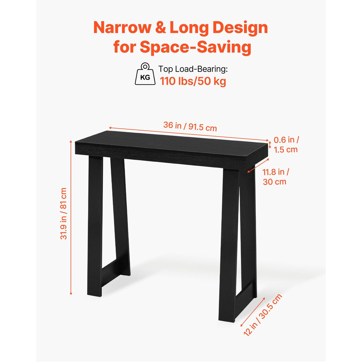 36 in Console Table, Modern Desk Behind the Couch, Wooden Rectangle Entrance Desk, Narrow Long Sofa Table Accent Stand, Ideal for Hallway, Bedroom, Living Room, Foyer, Easy Assembly, Black