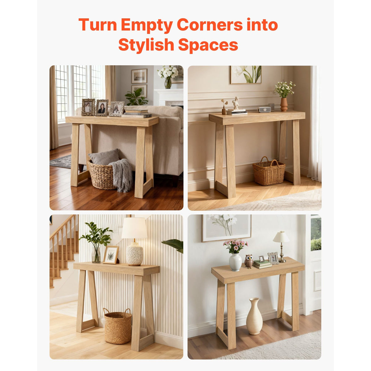 36 in Console Table, Modern Desk Behind the Couch, Wooden Rectangle Entrance Desk, Narrow Long Sofa Table Accent Stand, Ideal for Hallway, Bedroom, Living Room, Foyer, Easy Assembly, Burlywood