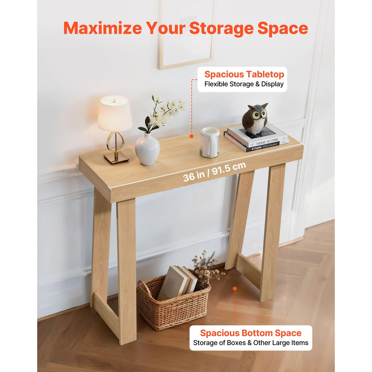 36 in Console Table, Modern Desk Behind the Couch, Wooden Rectangle Entrance Desk, Narrow Long Sofa Table Accent Stand, Ideal for Hallway, Bedroom, Living Room, Foyer, Easy Assembly, Burlywood