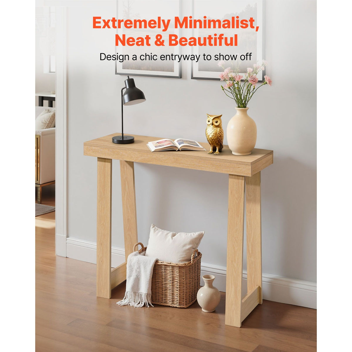 36 in Console Table, Modern Desk Behind the Couch, Wooden Rectangle Entrance Desk, Narrow Long Sofa Table Accent Stand, Ideal for Hallway, Bedroom, Living Room, Foyer, Easy Assembly, Burlywood