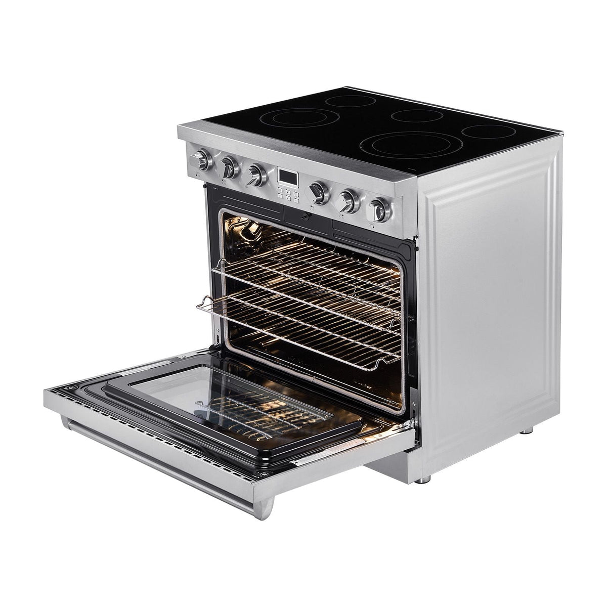 36 in Electric Range Oven, 6.0 Cu. Ft. Capacity Compact Freestanding Oven, Stainless Steel Kitchen Stove, with 5 Burners, Digital Screen Button Control, Easy Reach Racks for RV(No Power Cord)