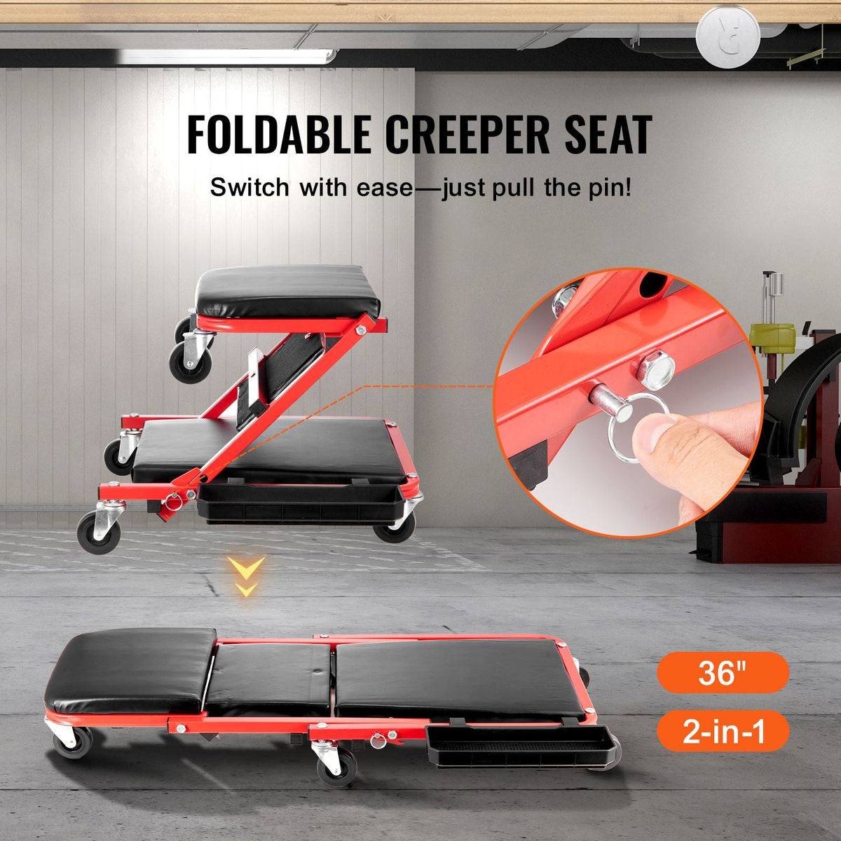 36 in Foldable Z Garage Creeper Mechanic Creeper Stool 300 lbs Capacity