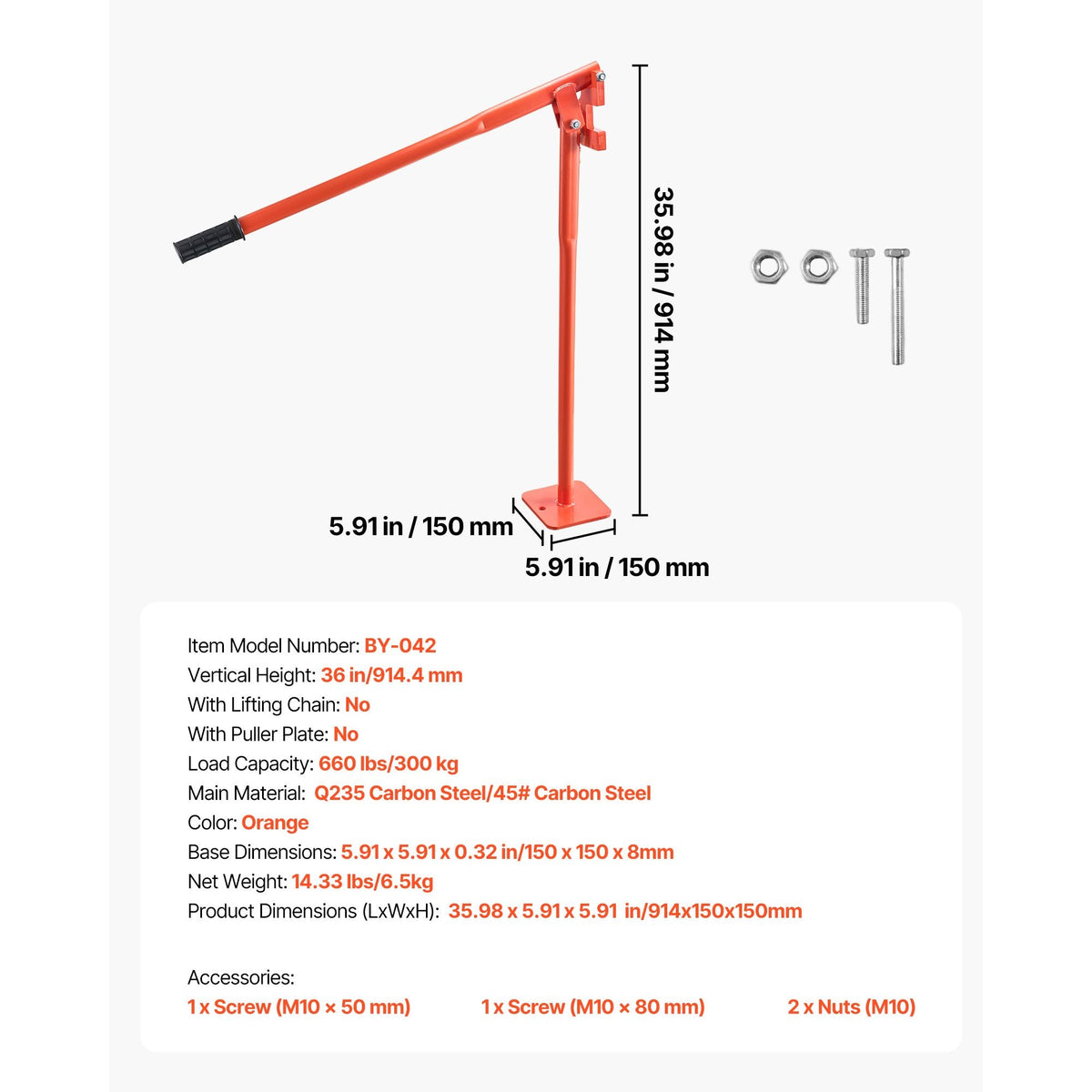 36 in T Post Puller, Heavy Duty Steel Fence Post Puller, 660lb Load Capacity, Labor-Saving T-Post Remover Tool for Round Fence Posts, Sign Posts & Tree Stumps, Lifting Chain Not Included