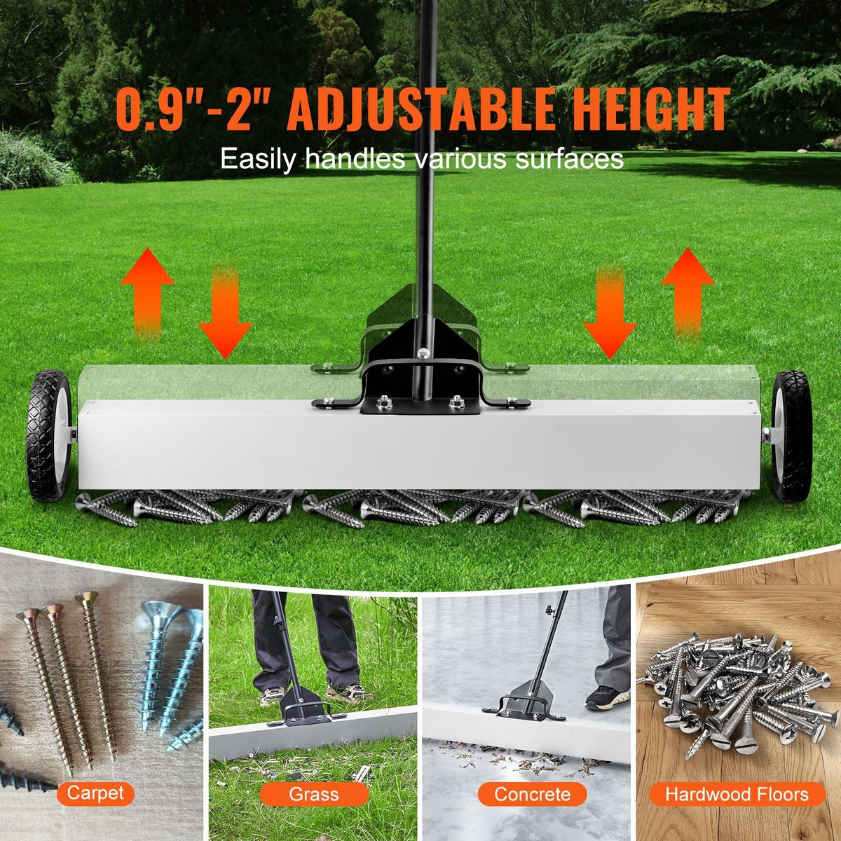 36-Inch Magnetic Sweeper with Wheels, 55 lbs Capacity, with Telescoping Magnetic Pickup Tool, Adjustable Handle, Magnetic Pickup Sweeper to Pick Up Nails and Screws, for Workshop, Garage, Yard