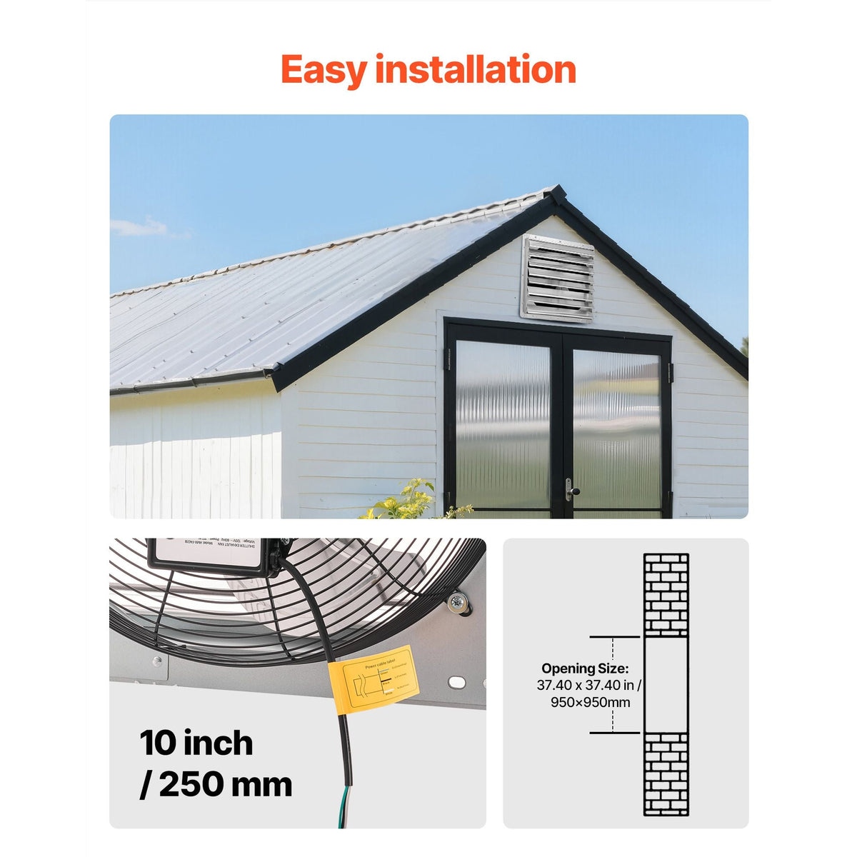 36 inch Shutter Exhaust Fan, Wall Mounted Attic Vent Fan with 11000 CFM Airflow, AC Motor, Heavy-duty Steel Construction, Low Noise for Shed, Garage, Greenhouse Ventilation Cooling, Silver