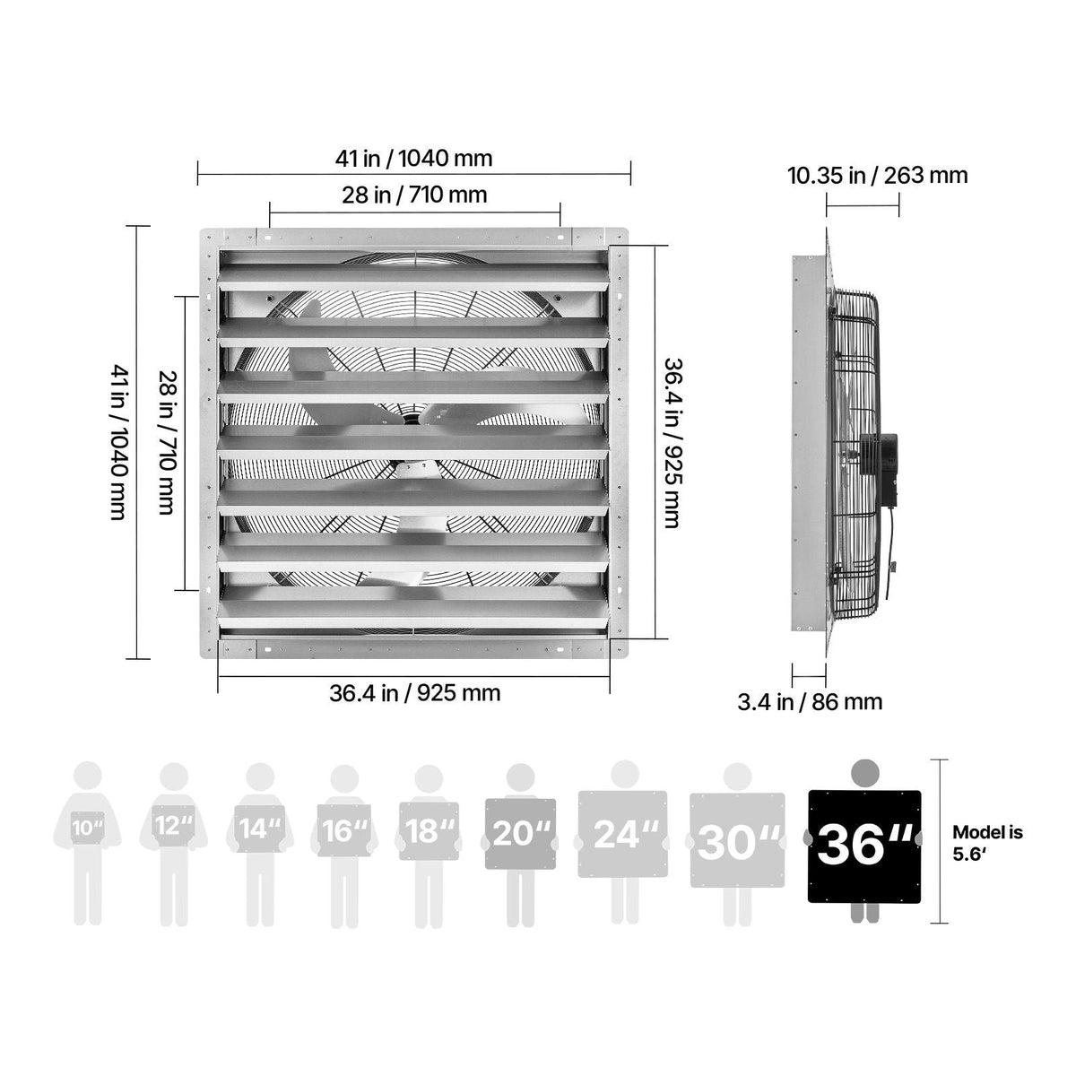 36 Inch Shutter Exhaust Fan Wall Mounted Automatic Louvers Silver, Sturdy Steel Housing, Low Noise, AC Motor, 9761 CFM Ventilation and Cooling for Attic, Garage, Barn, Greenhouse, Workshop