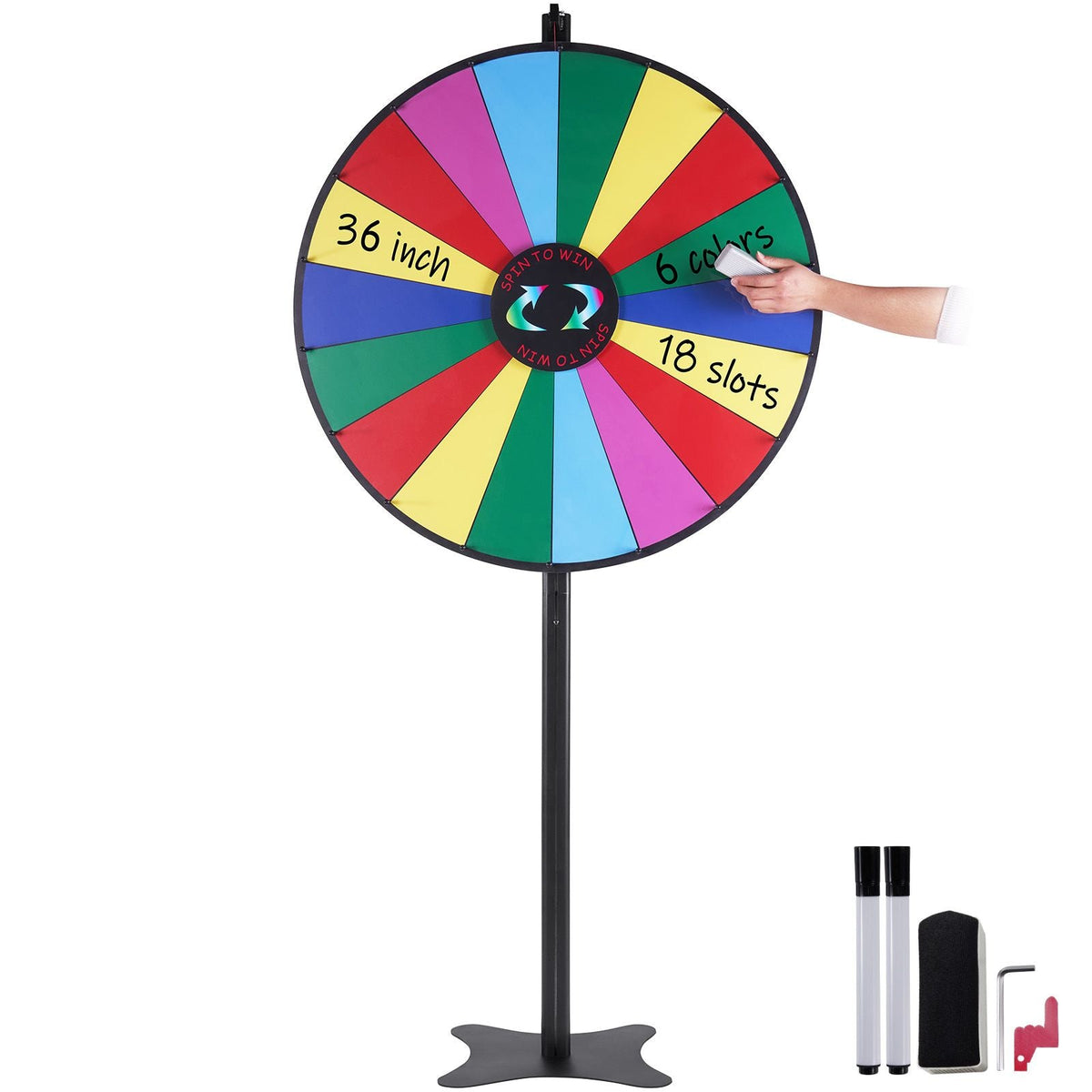 36 inch Spinning Prize Wheel, 18 Slots Spinning Wheel, Roulette Wheel with a Dry Erase and 2 Markers, Tabletop or Floor Standing Win Fortune Spin Games in Party Pub Trade Show Carnival