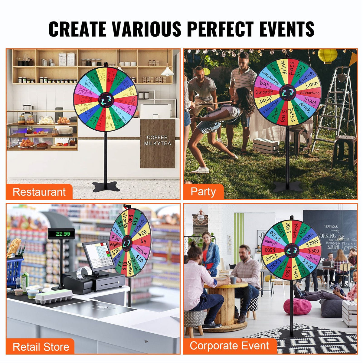 36 inch Spinning Prize Wheel, 18 Slots Spinning Wheel, Roulette Wheel with a Dry Erase and 2 Markers, Tabletop or Floor Standing Win Fortune Spin Games in Party Pub Trade Show Carnival