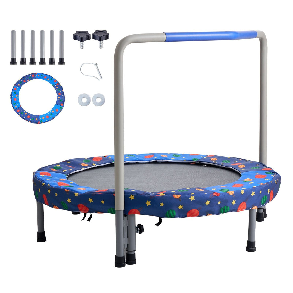 36" Kids Trampoline, 3FT Indoor Outdoor Trampoline, Foldable Mini Trampoline with Handle, Rebounder Trampoline for Toddlers, Birthday Gift for 3+ Years Children, Boys Girls for Fun, Bule