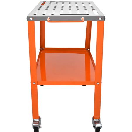 36" x 18" Welding Table, 1200lbs Load Capacity Steel Welding Workbench Table on Wheels, Portable Work Bench with Braking Lockable Casters, 4 Tool Slots, 5/8-inch Fixture Holes, Tool Tray