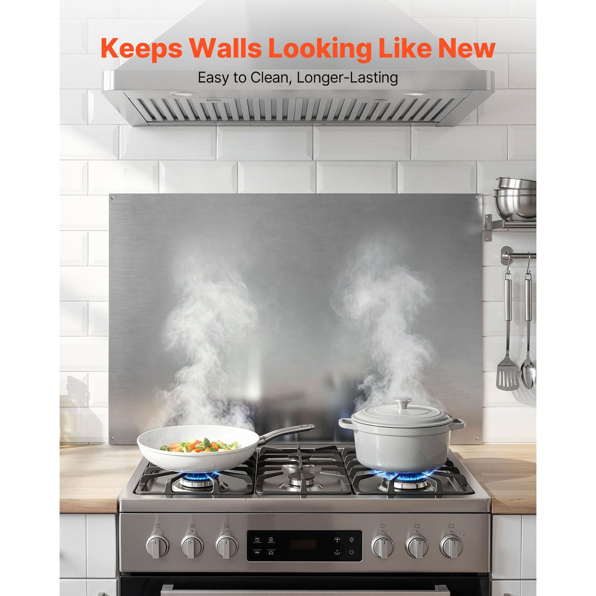 36" x 24" Stainless Steel Backsplash for Stove, Ultra Flat Splatter Guard, Wall Shield Range Hood Backsplash, Easy Clean Kitchen Wall Metal Panel, Pre-Drilled Holes for Easy Installation, Silver