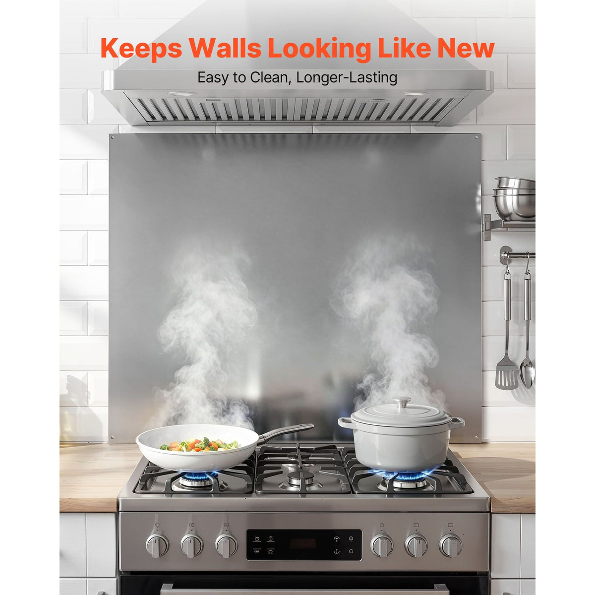 36" x 30" Stainless Steel Backsplash for Stove, Ultra Flat Splatter Guard, Wall Shield Range Hood Backsplash, Easy Clean Kitchen Wall Metal Panel, Pre-Drilled Holes for Easy Installation, Silver