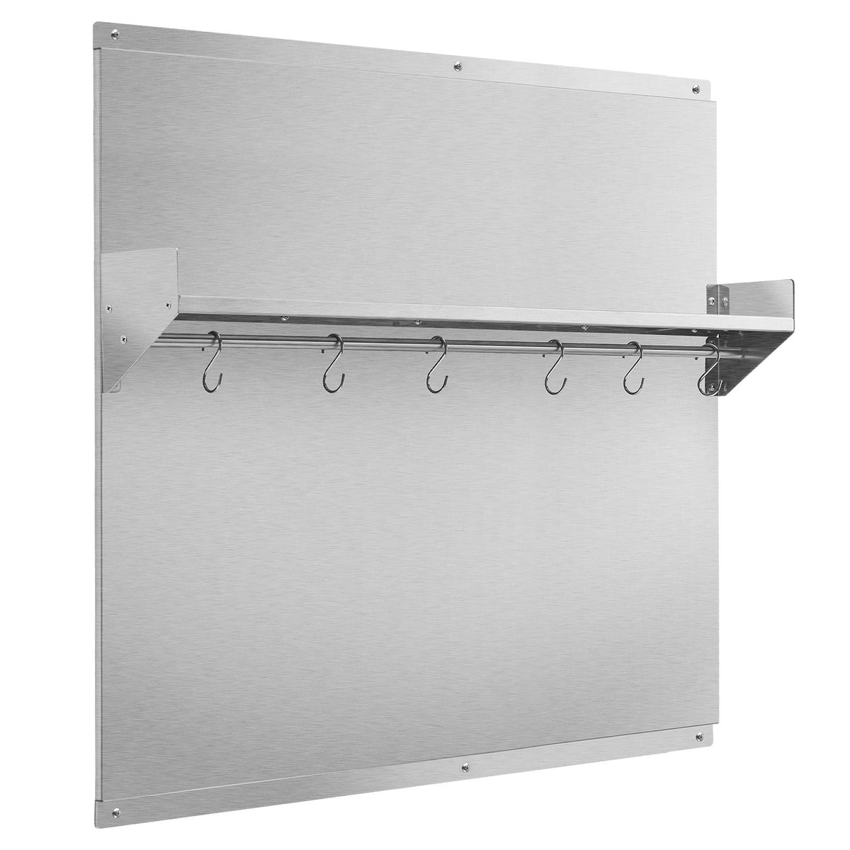 36" x 30" Stainless Steel Backsplash for Stove, Ultra Flat Splatter Guard with Storage Shelf & Hanging Rack, Wall Shield Range Hood Panel, Easy Clean, Pre-Drilled Holes for Easy Installation