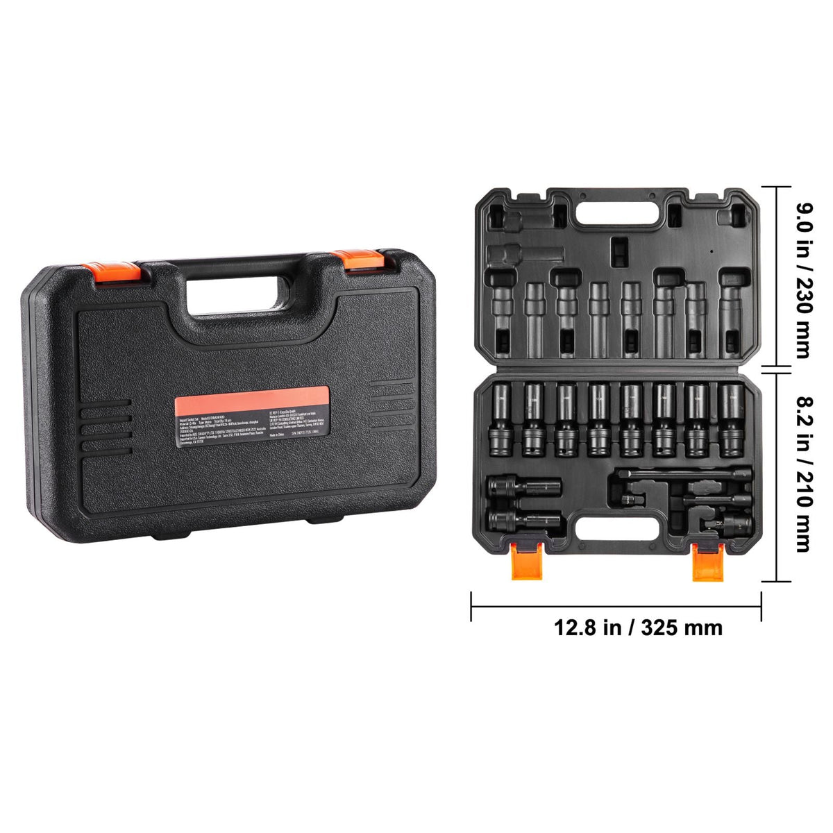 360 Degree Swivel Impact Socket Set, 3/8" Socket Set 14PCS Deep Universal Metric 10-19mm, 6 Point Cr-Mo Alloy Steel for Auto Repair, Easy-to-Read Size Markings, Rugged Construction, Storage Case