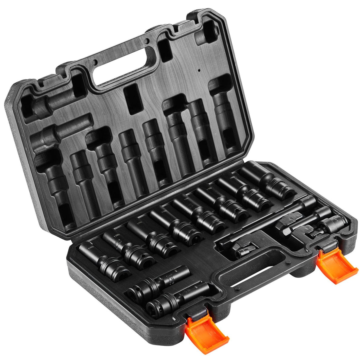 360 Degree Swivel Impact Socket Set, 3/8" Socket Set 14PCS Deep Universal Metric 10-19mm, 6 Point Cr-Mo Alloy Steel for Auto Repair, Easy-to-Read Size Markings, Rugged Construction, Storage Case