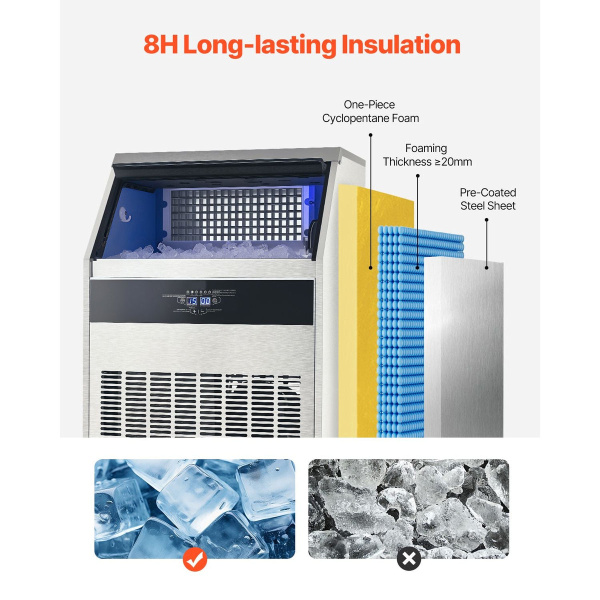 360lbs/24H Commercial Ice Maker Machine, 88lbs Storage Capacity Ice Maker with Drain Pump, 160 Ice Cubes in 15 Minutes, LED Digital Display Freestanding Self-Cleaning for Bar Office Restaurant