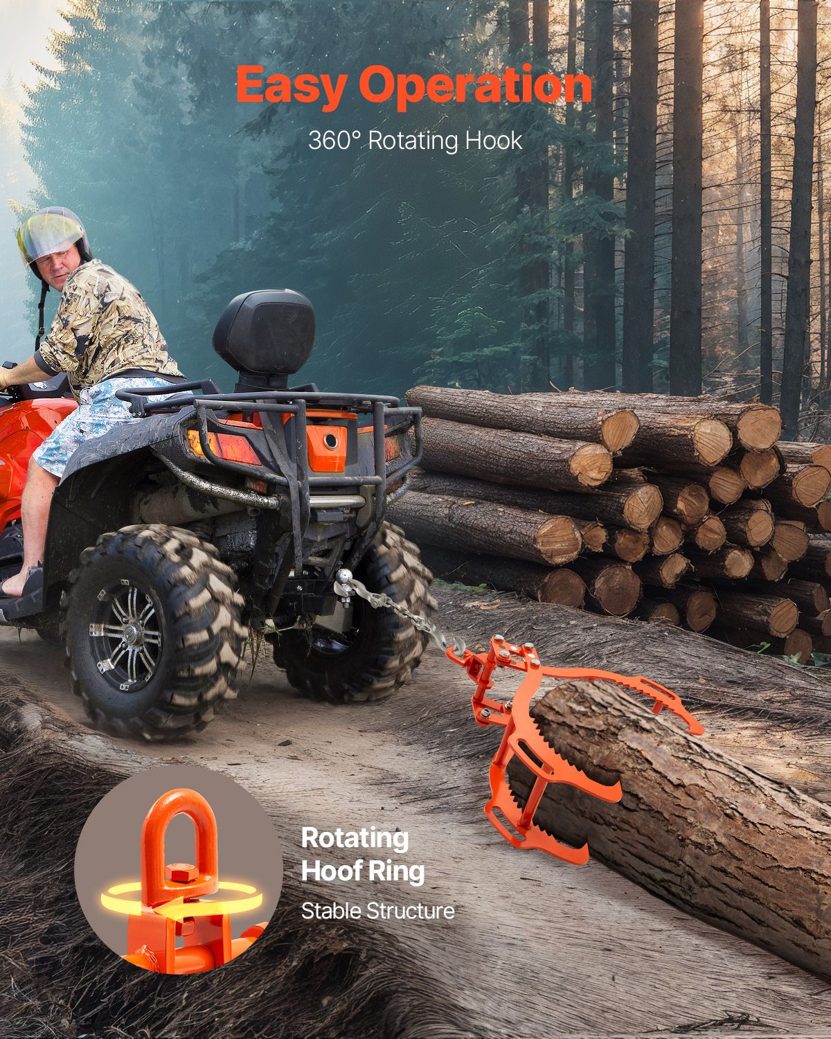 36in Log Lifting Tongs, 4-Claw Log Tongs, Heavy Duty Steel Log Grapple, 3300LBS Lifting Capacity, Swivel Log Graper Timber, Eagle Claw Design, Log Skidding Tongs for Trucks, Tractors, Forklifts