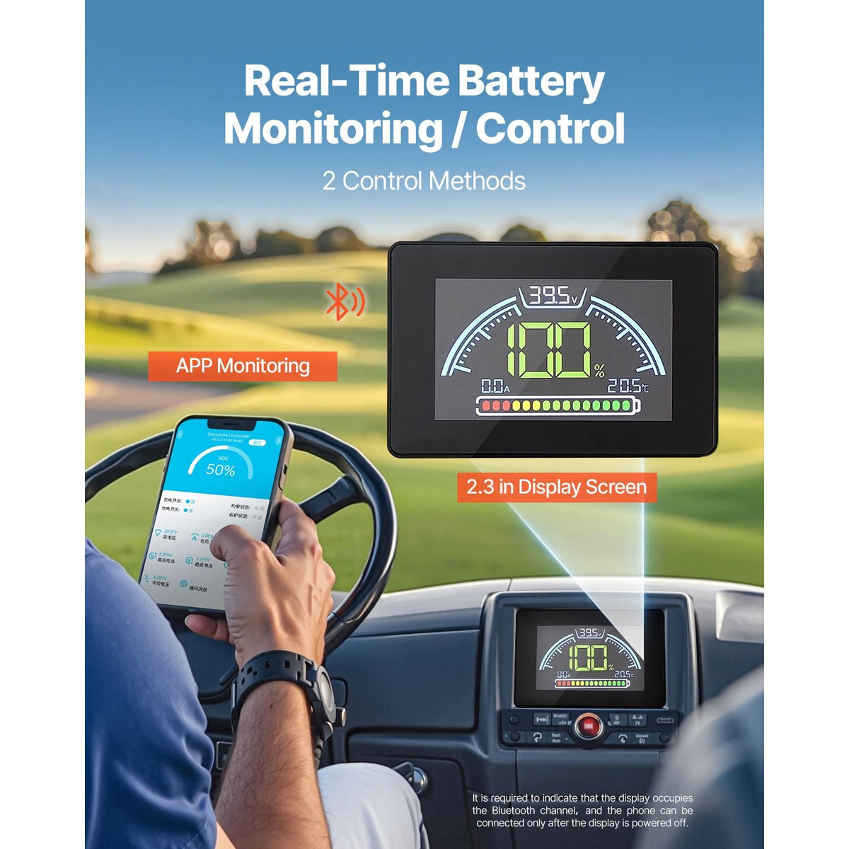 36V 105Ah Golf Cart Lithium Battery, 36 Volt Golf Cart Battery with 200A BMS, LCD Monitor and Mobile APP, LiFePO4 Battery with 600A Peak Current, 20A Charger and 4000+ Cycles, for Golf Carts