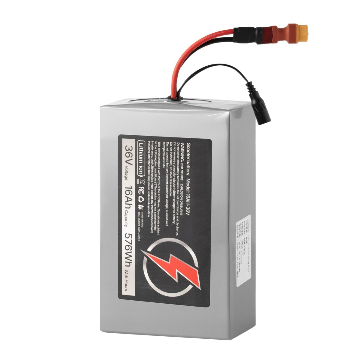 36V Electric Scooter Battery, 16Ah, Ebike Lithium Battery Pack with 30A BMS, Charger, T-Plug Expansion Cable, 500+ Cycles, Compatible with 2880W Motors, for Electric Bikes Bicycles, Scooters