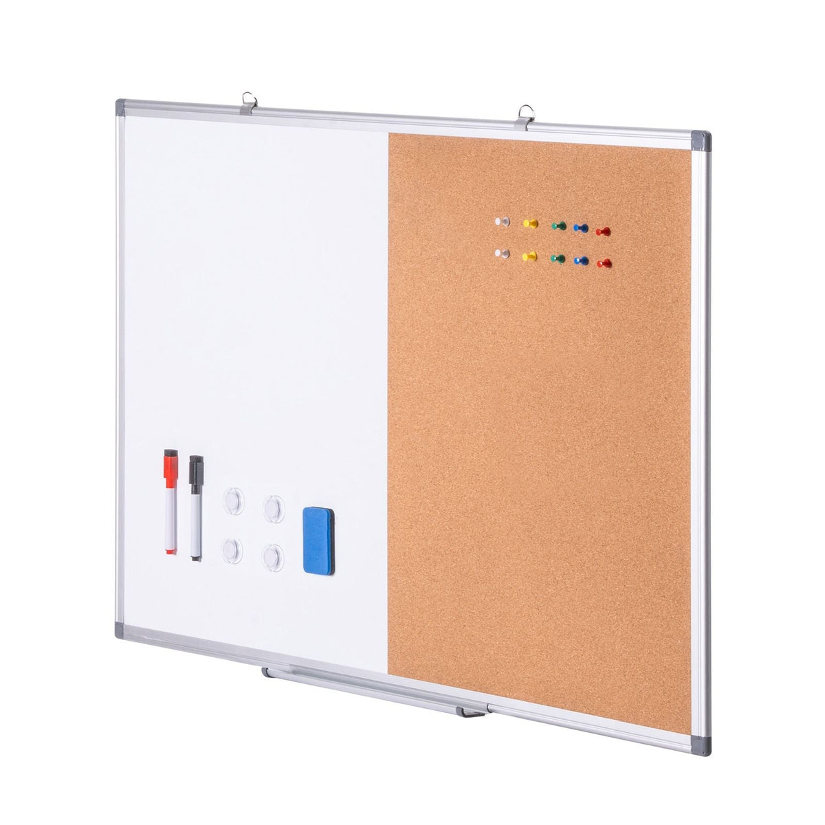36"x 24" Whiteboard & Cork Board Combo with Aluminum Frame – 2-in-1 Magnetic Dry Erase Bulletin Board for Wall Mount – Ideal for School, Home, Office