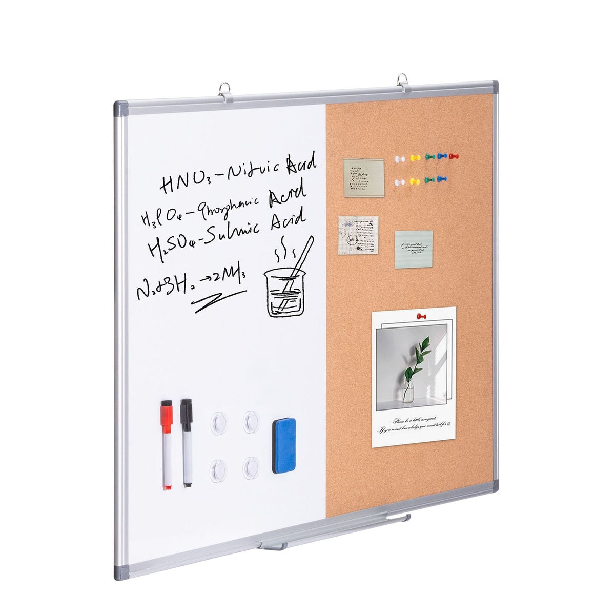 36"x 24" Whiteboard & Cork Board Combo with Aluminum Frame – 2-in-1 Magnetic Dry Erase Bulletin Board for Wall Mount – Ideal for School, Home, Office