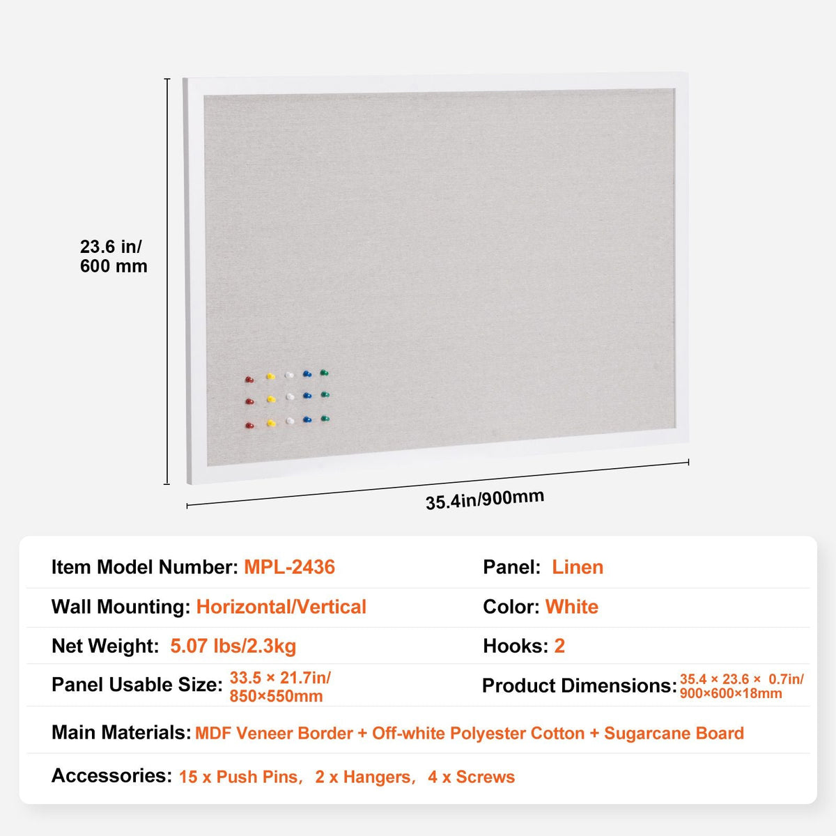 36"x24" White Cork Board with Linen Surface – Stylish Wall-Mounted Bulletin Board for Home, School, Office – Elegant & Functional Noticeboard