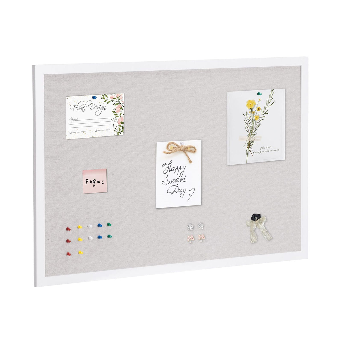 36"x24" White Cork Board with Linen Surface – Stylish Wall-Mounted Bulletin Board for Home, School, Office – Elegant & Functional Noticeboard