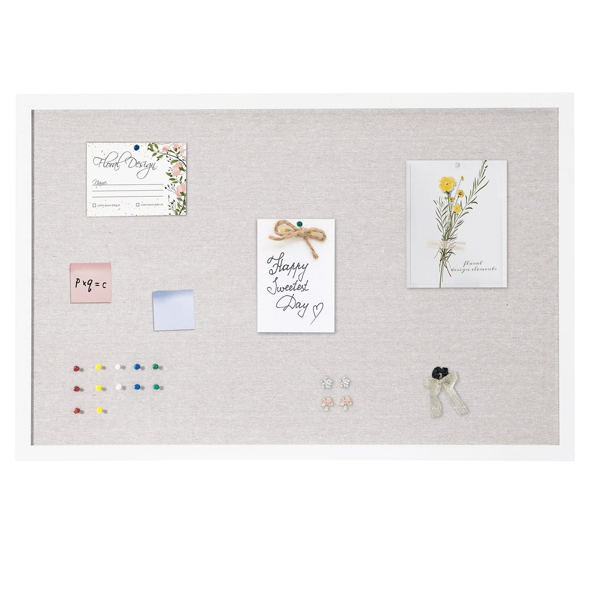 36"x24" White Cork Board with Linen Surface – Stylish Wall-Mounted Bulletin Board for Home, School, Office – Elegant & Functional Noticeboard