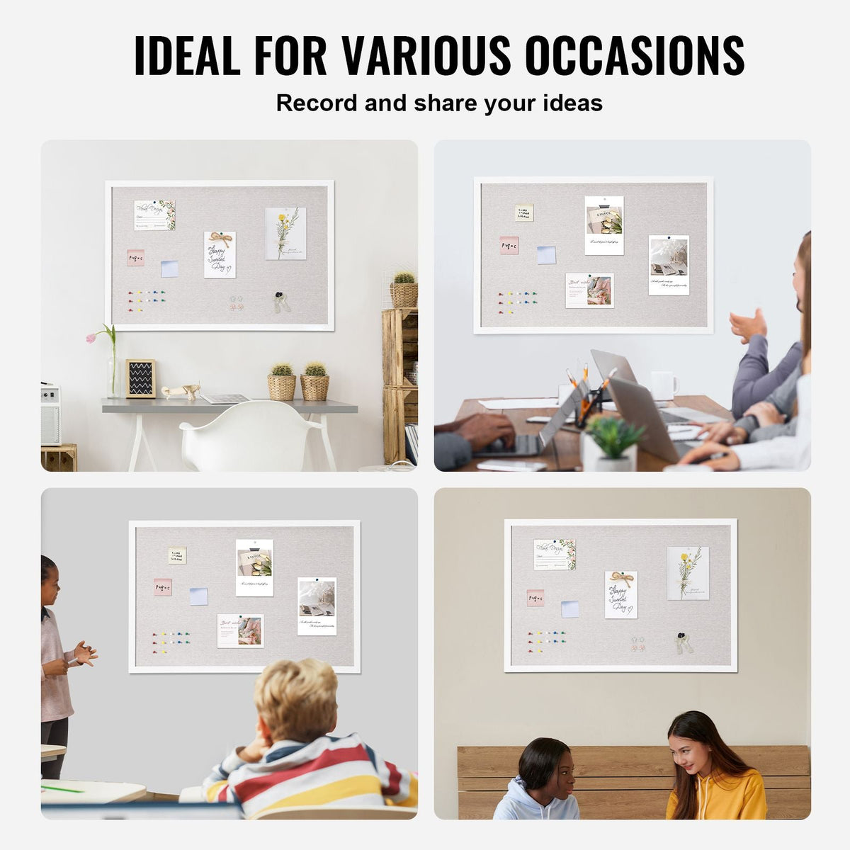 36"x24" White Cork Board with Linen Surface – Stylish Wall-Mounted Bulletin Board for Home, School, Office – Elegant & Functional Noticeboard