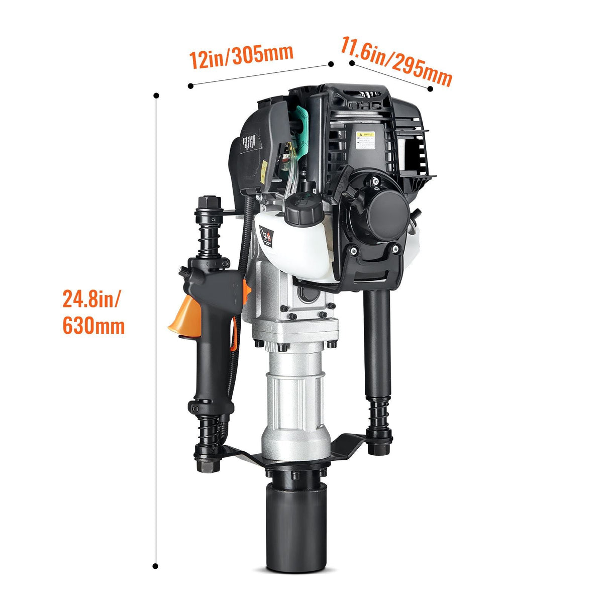 37.77cc Gas-Powered T Post Driver, 4-Stroke Engine Gasoline Fence Piling Pounder, with 2 Post Driving Head(55/70 mm) , 1000W Portable Piledriver For Farm, Ranch Fencing, Road Improvements
