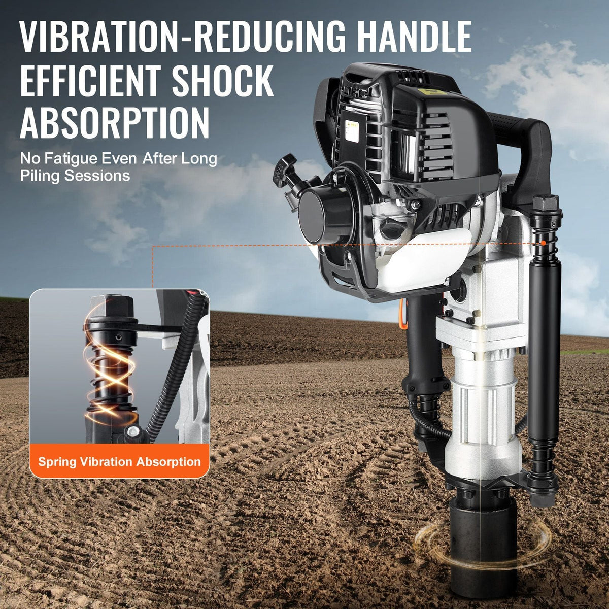 37.77cc Gas-Powered T Post Driver, 4-Stroke Engine Gasoline Fence Piling Pounder, with 2 Post Driving Head(55/70 mm) , 1000W Portable Piledriver For Farm, Ranch Fencing, Road Improvements