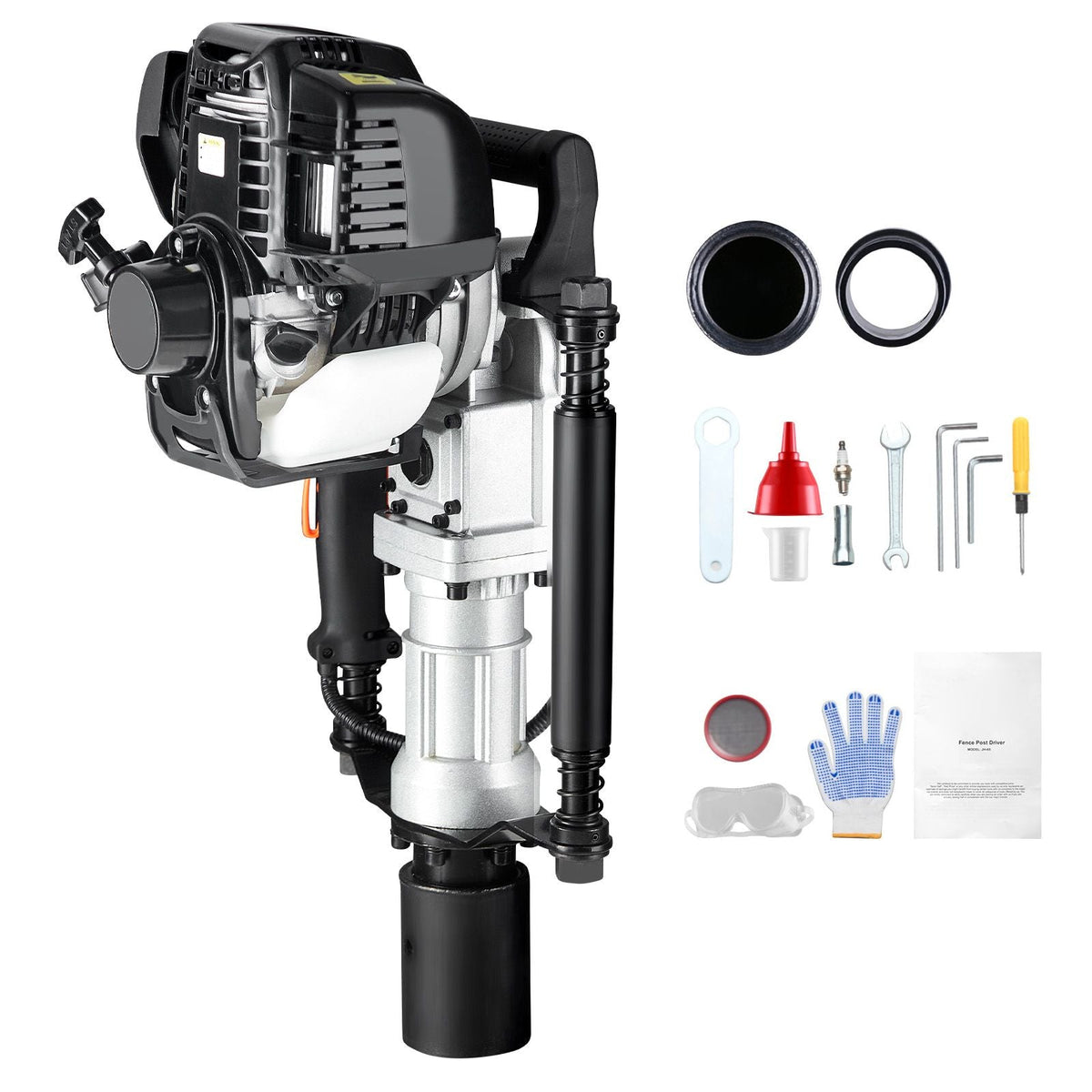 37.77cc Gas-Powered T Post Driver, 4-Stroke Engine Gasoline Fence Piling Pounder, with 2 Post Driving Head(55/70 mm) , 1000W Portable Piledriver For Farm, Ranch Fencing, Road Improvements