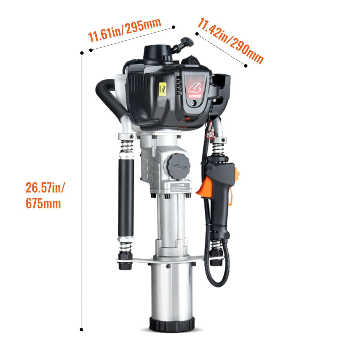 37.77cc Gas-Powered T Post Driver, 4-Stroke Engine Gasoline Fence Piling Pounder, with 3 Post Driving Head(45/55/88 mm) , 1000W Portable Piledriver For Farm, Ranch Fencing, Road Improvements