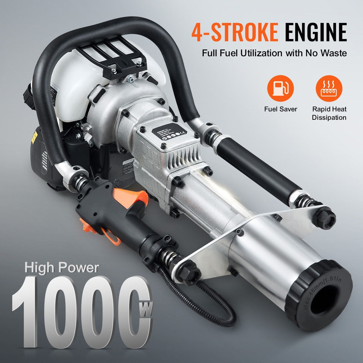 37.77cc Gas-Powered T Post Driver, 4-Stroke Engine Gasoline Fence Piling Pounder, with 3 Post Driving Head(45/55/88 mm) , 1000W Portable Piledriver For Farm, Ranch Fencing, Road Improvements