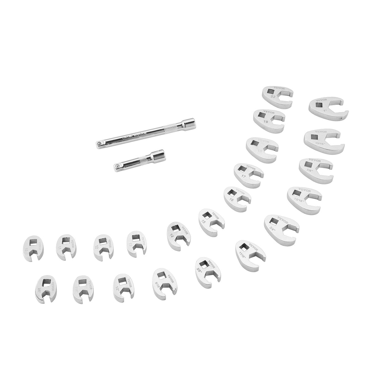 3/8" Drive Crowfoot Wrench Set with 2 Extension Bars, 24-Piece Crows Foot Wrench Set, SAE 3/8"-1" and Metric 10-22 mm, CR-MO Steel Crowfoot Wrench Set, with EVA Tool Organizer