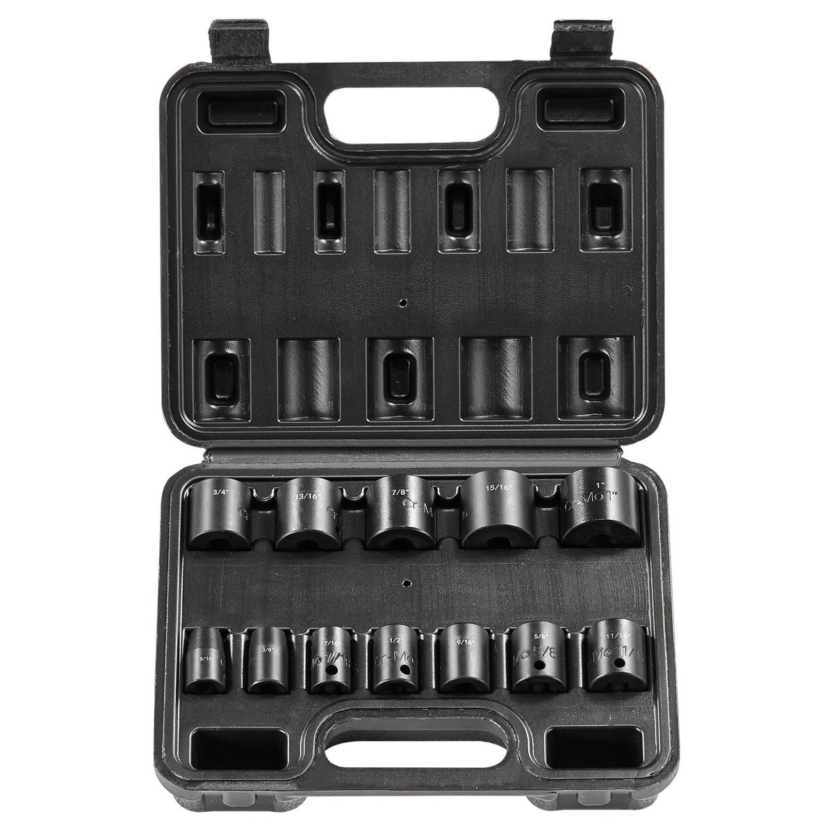 3/8" Drive Impact Socket Set, 12 Piece Shallow Socket Set SAE 5/16"-1", 6 Point Cr-Mo Alloy Steel for Auto Repair, Easy-to-Read Size Markings, Rugged Construction, Includes Storage Case