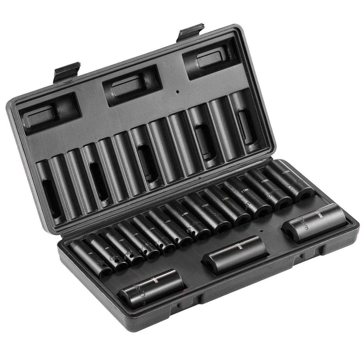 3/8" Drive Impact Socket Set, 15 Piece Deep Socket Set Metric 8-22mm, 6 Point Cr-Mo Alloy Steel for Auto Repair, Easy-to-Read Size Markings, Rugged Construction, Includes Storage Case