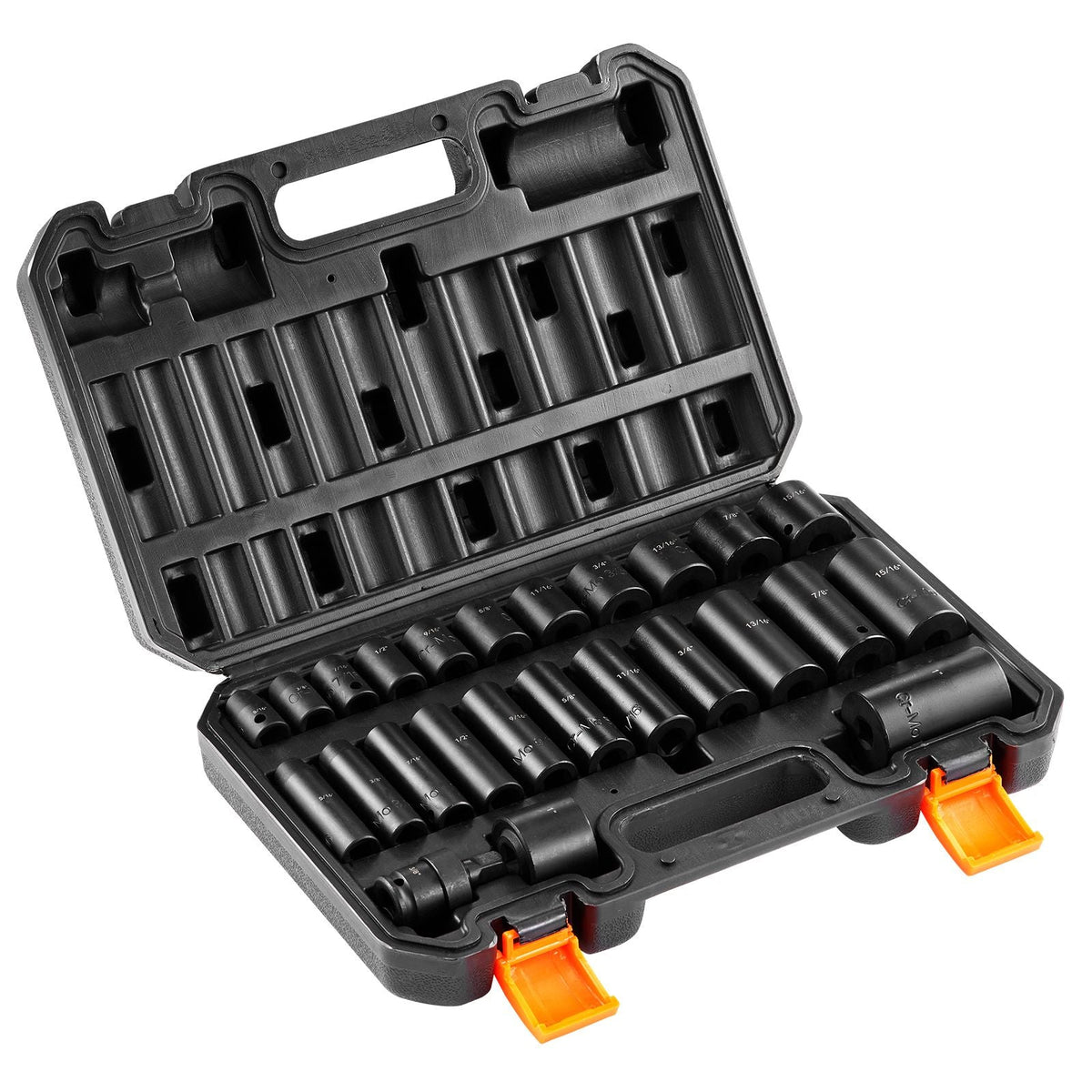 3/8" Drive Impact Socket Set, 25 Piece Deep & Shallow Socket Set SAE 5/16" - 1", 6 Point Cr-Mo Alloy Steel for Auto Repair, Easy-to-Read Size Markings, Rugged Construction, Includes Storage Case