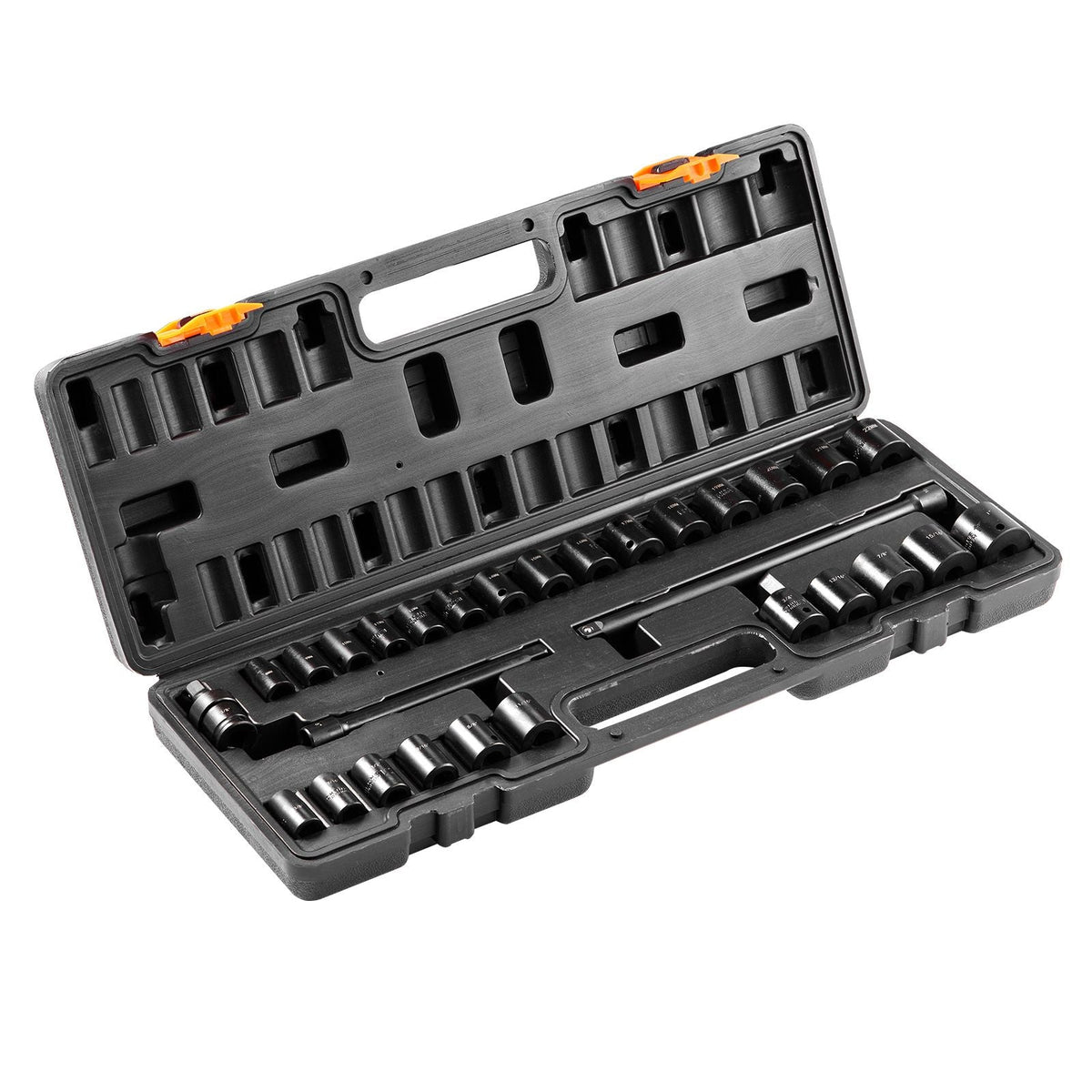 3/8" Drive Impact Socket Set, 29 Piece Shallow Socket Set SAE 3/8"-1" and Metric 8-22mm, 6 Point CR-MO Alloy Steel for Auto Repair, Easy-to-Read Size Markings, Rugged Construction, Storage Case