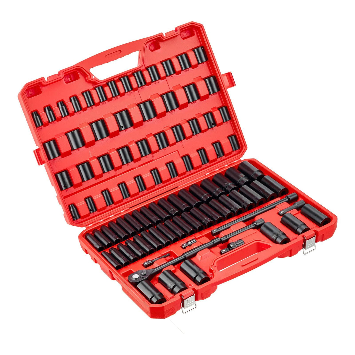 3/8 in Drive Impact Socket Set, 96 Piece, 6 Point Deep & Shallow Impact Sockets, SAE (5/16 in to 3/4 in) and Metric (8 to 22 mm) Sizes with 3 in & 6 in Extension Bars, Cr-V Steel, Carrying Case
