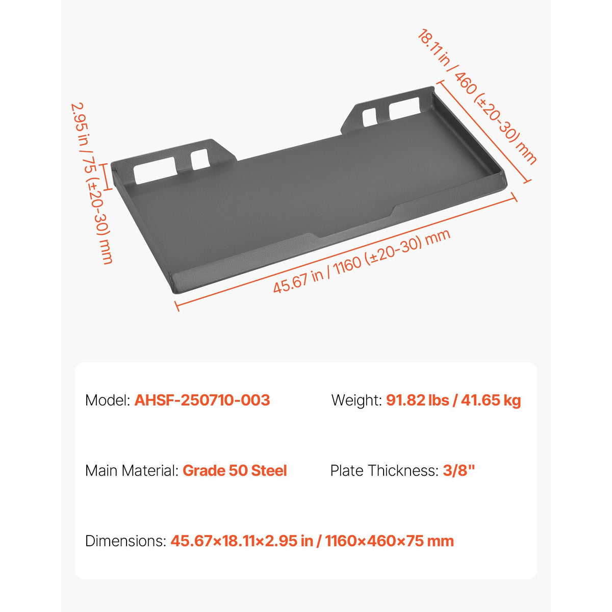 3/8 in Skid Steer Mount Plate, Universal Quick Attach Mount Plate, Easy to Bolt, 7000lbs Load Capacity, Heavy Duty Steel Loader Plates Compatible with Kubota Bobcat Skid Steers & Tractors