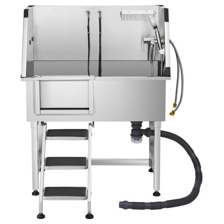 38 Inch Stainless Steel Dog Washing Station, Pet Grooming Tub with Hot & Cold Faucet, Showerhead, Home Wash Sink, Fits Small and Medium Cats and Dogs, Non-Slip Stairs (Left Door)