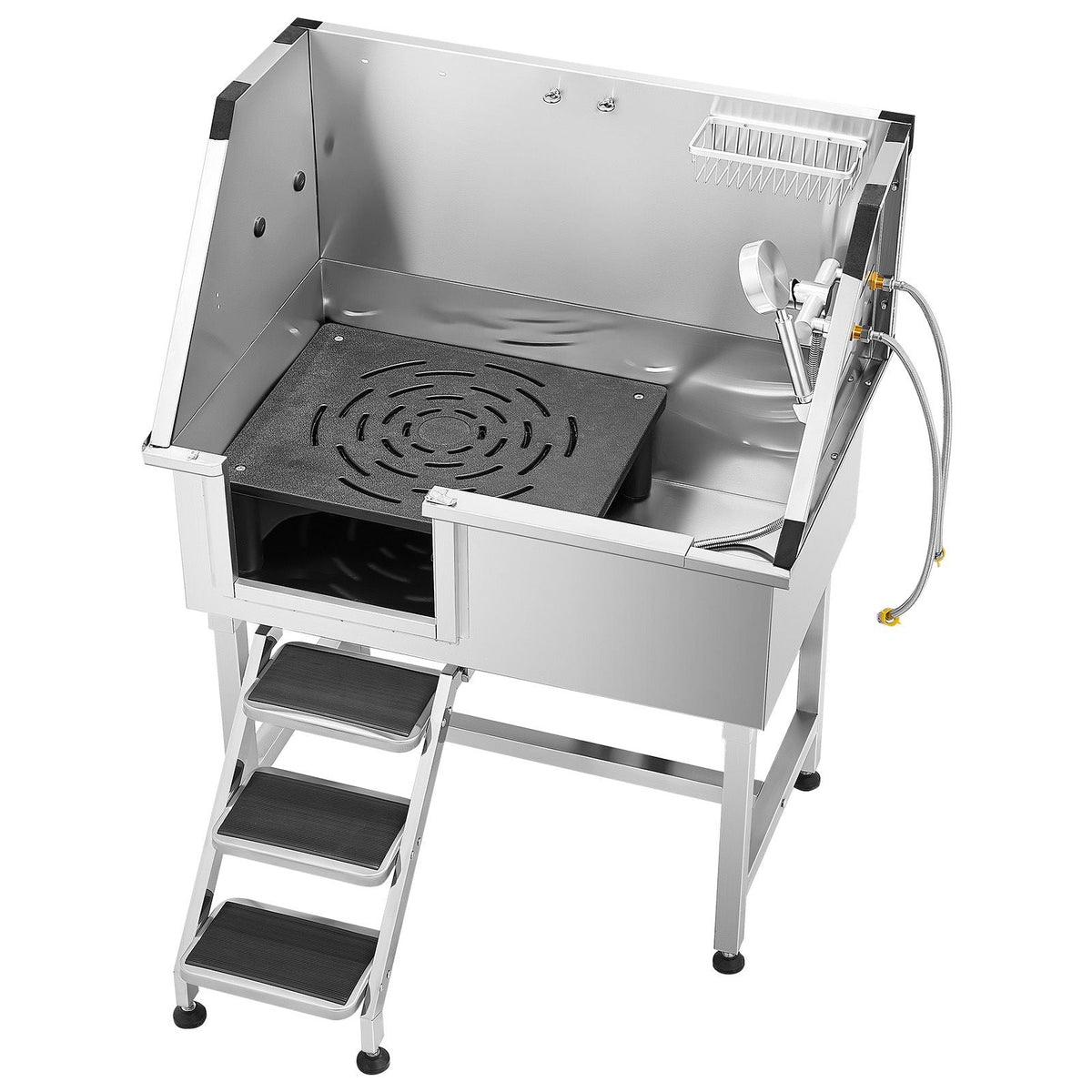 38 Inch Stainless Steel Dog Washing Station, Pet Grooming Tub with Hot & Cold Faucet, Showerhead, Home Wash Sink, Fits Small and Medium Cats and Dogs, Non-Slip Stairs (Left Door)