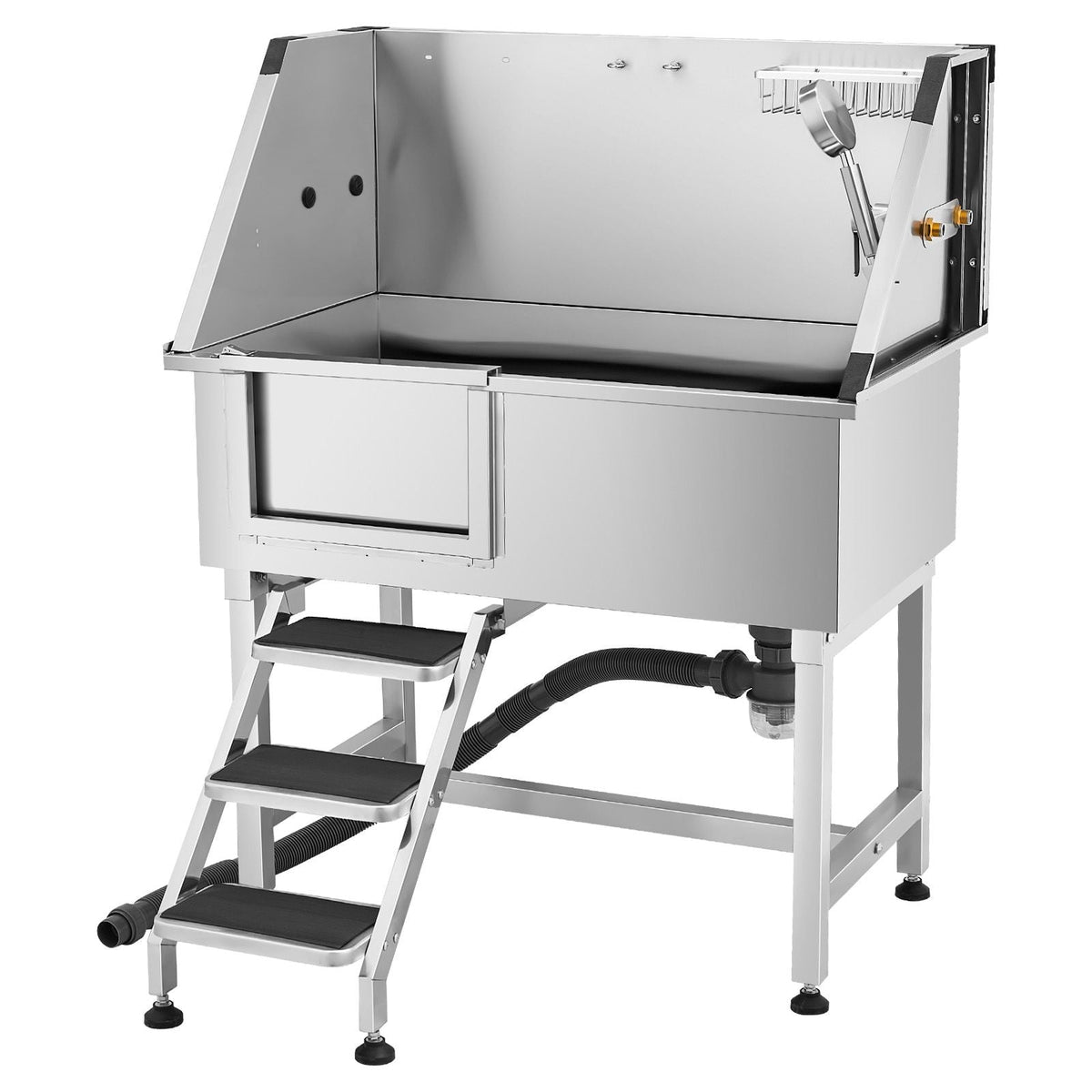 38 Inch Stainless Steel Dog Washing Station, Pet Grooming Tub with Hot & Cold Faucet, Showerhead, Home Wash Sink, Fits Small and Medium Cats and Dogs, Non-Slip Stairs (Left Door)